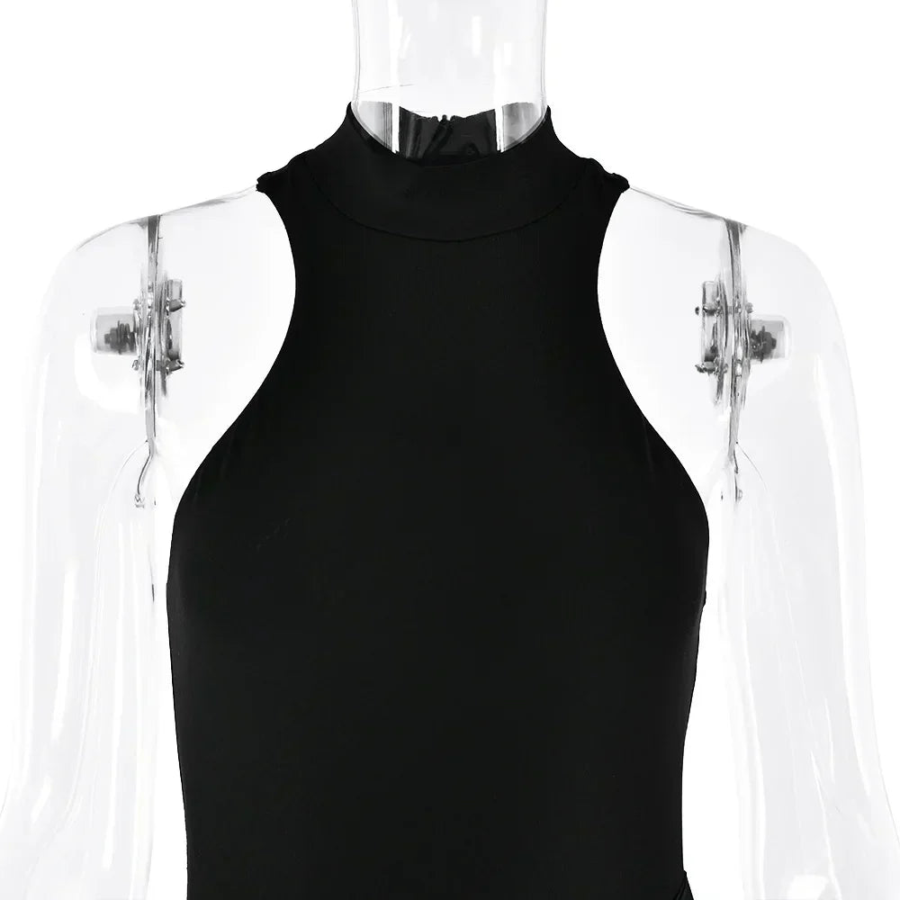 Satin Sleeveless High Neck Dress Mssaz Desses