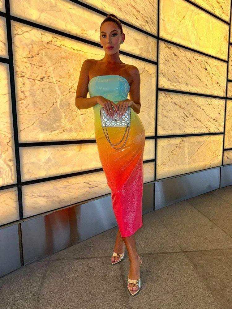 Sequin Ombre Midi Dress Mssaz Desses