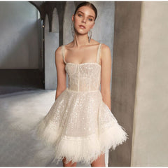 Off Shoulder Slip Feather Sequin Sleeveless Dress Mssaz Desses