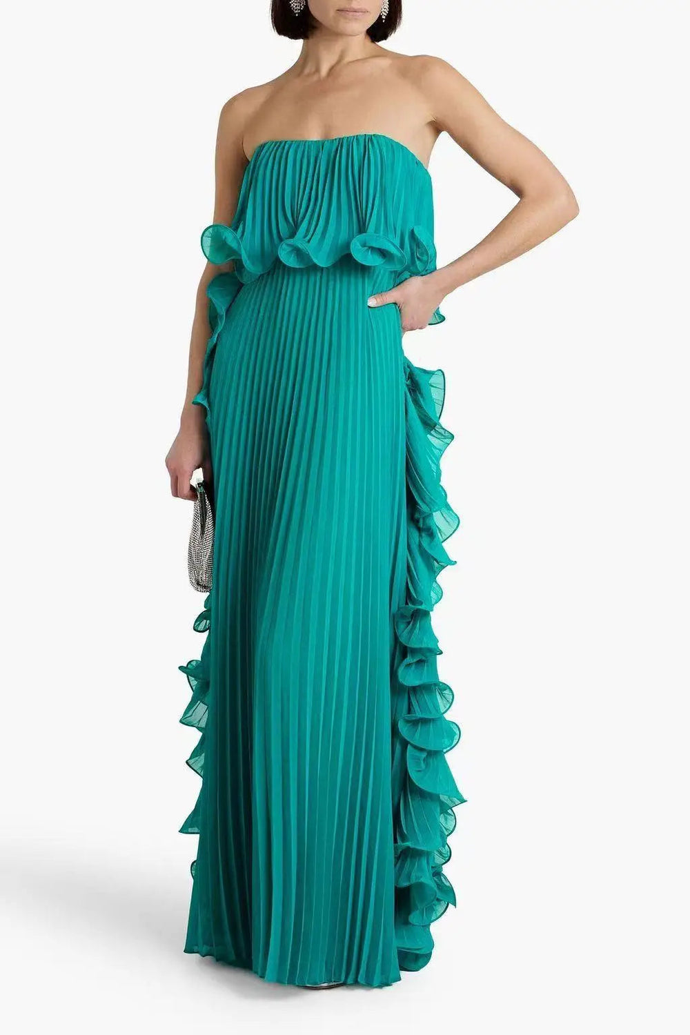 Pleated Chiffon Long Ruffled Strapless Dress Mssaz Desses