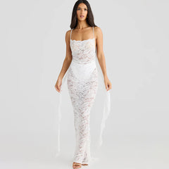Lace Patchwork Backless Trailing Long Dress Mssaz Desses