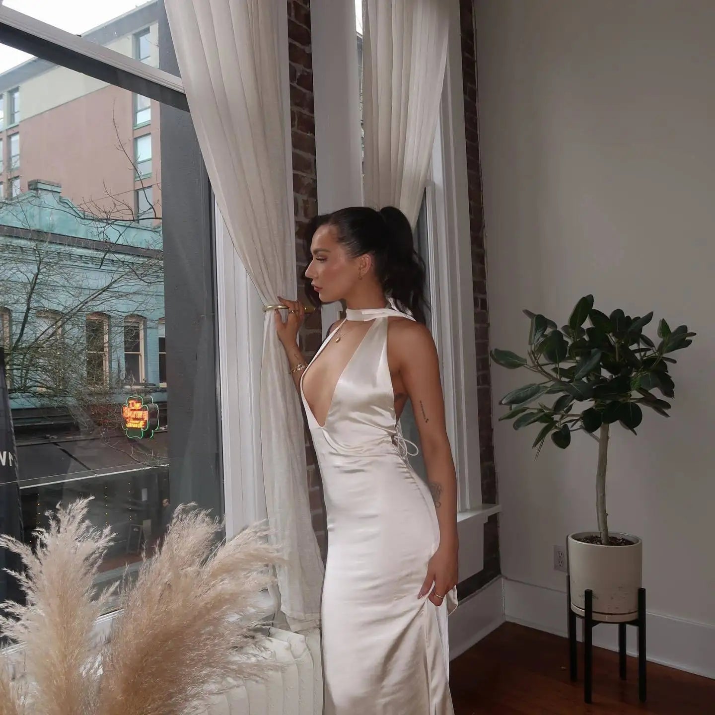 Satin Open Back Dress Mssaz Desses