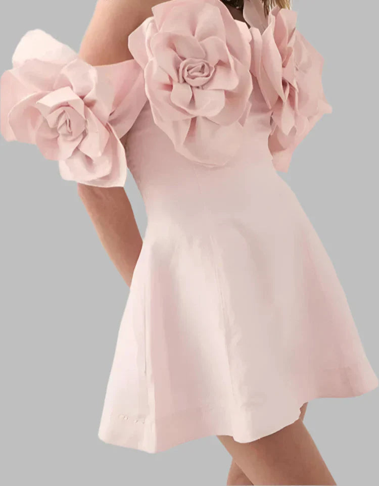 Slash Neck 3D Flower Mini Dress Mssaz Desses