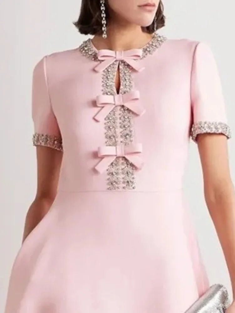 Diamond Edge Bowknot Short Sleeve Midi Dress Mssaz Desses