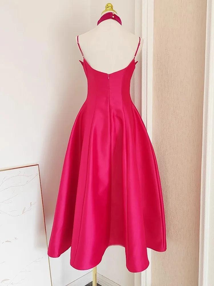 Chest Pad Wrap Corset A Line Pleated Halter Dress Mssaz Desses