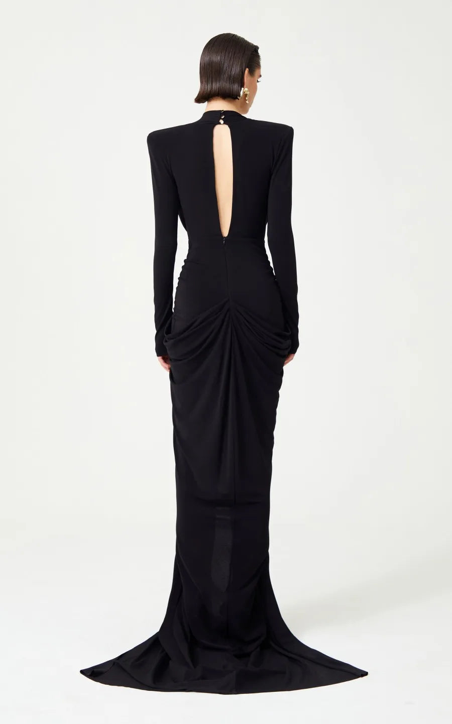 Deep V Neck Long Sleeves Black Maxi Dress Party Gown Mssaz Desses