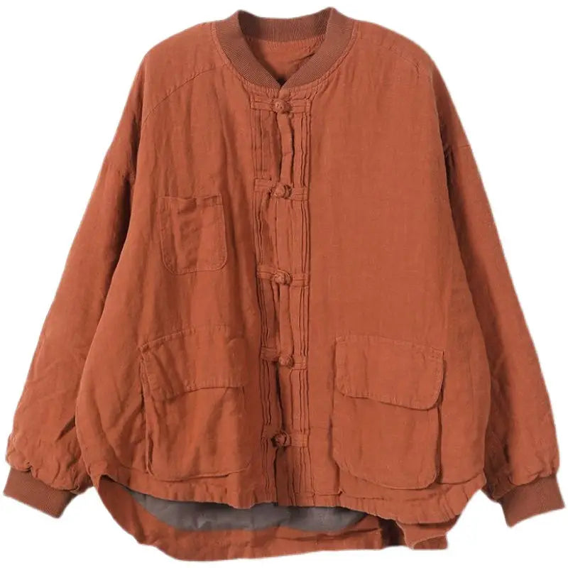 Quilted Ethnic Style Cotton And Linen Coat Mssaz Desses