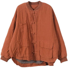 Quilted Ethnic Style Cotton And Linen Coat Mssaz Desses
