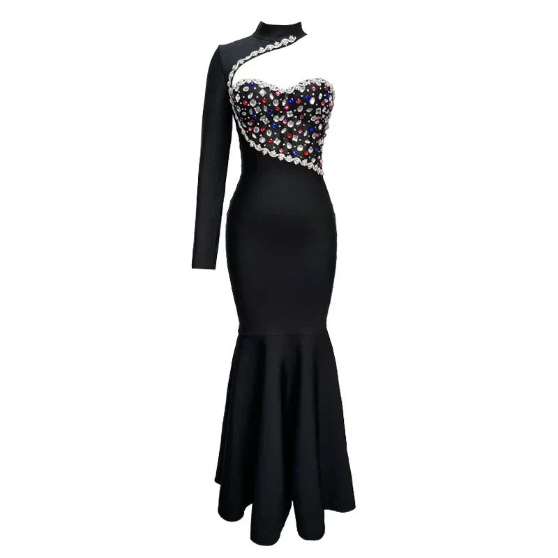 Black Diamond Maxi Dress Turtleneck Mssaz Desses