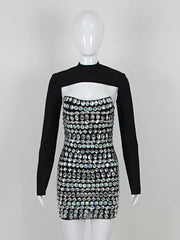 Turtleneck Beading Rhinestone Black Mini Dress Mssaz Desses