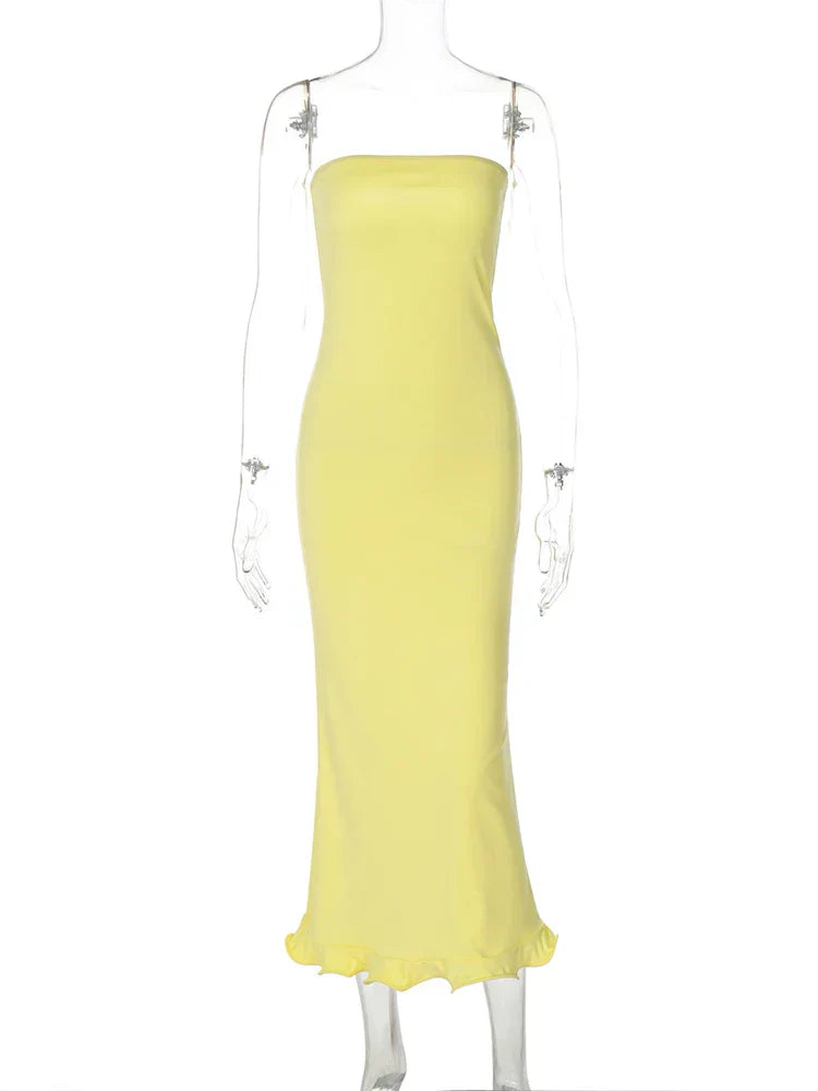 Frill Trim Tube Midi Dress Mssaz Desses