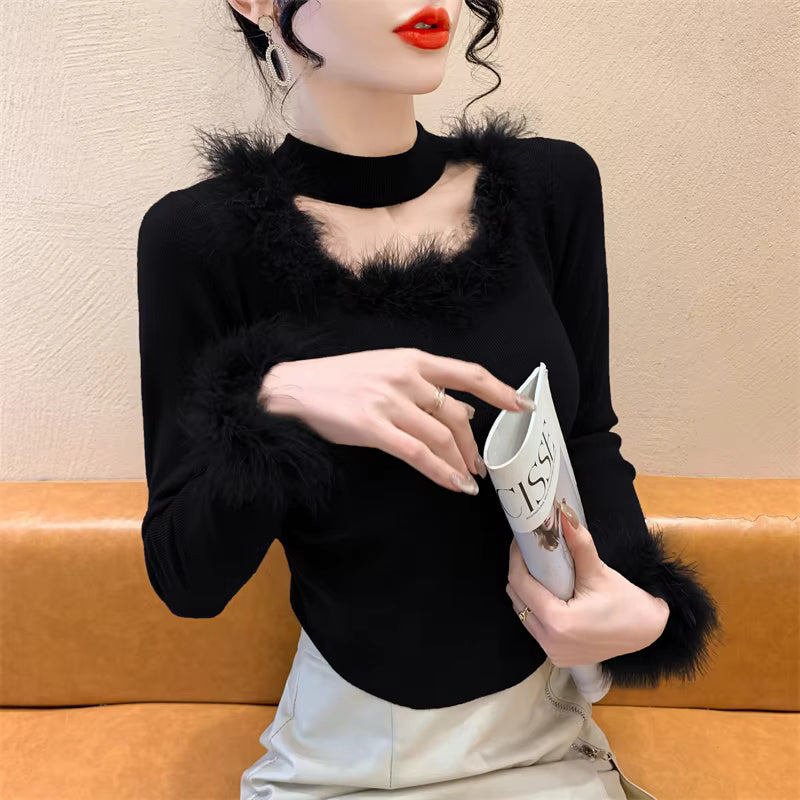 Fluffy Square collar Hollow Out Tops Mssza