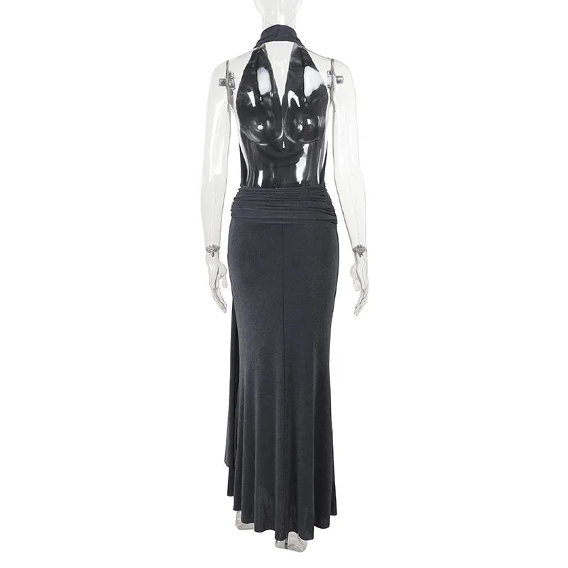 Strapped Halter Neck Backless Long Dress Mssaz Desses