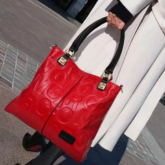 Letter Pattern High-Capacity Genuine Leather Handbag Mssza