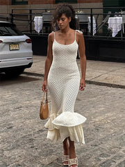 Crochet Maxi Dress with Ruffle Trim Mssaz Desses