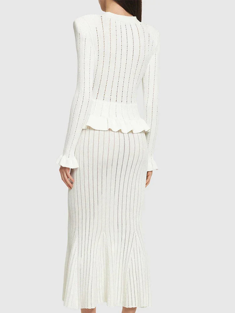 Ruffle Knitted Long Sleeve Mermaid Midi Dress Mssaz Desses