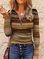 Printed Fashionable Retro Texture Zippered Top Mssza