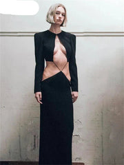 Black Cut Out Long Sleeve Dress Y2K Party Dress Mssaz Desses
