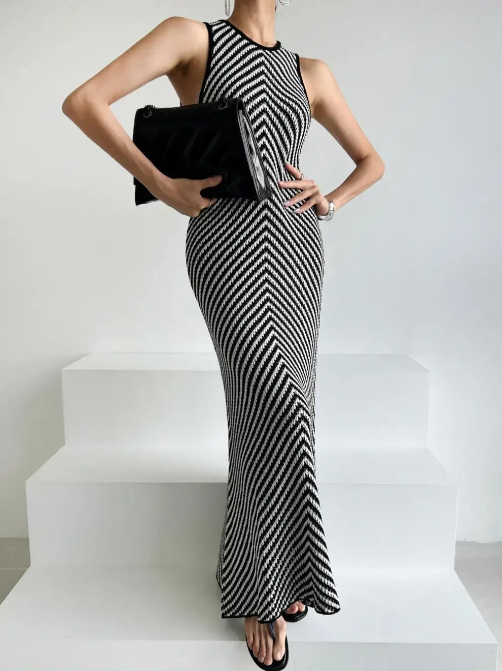 Striped Ribbed Midi Dress Mssaz Desses