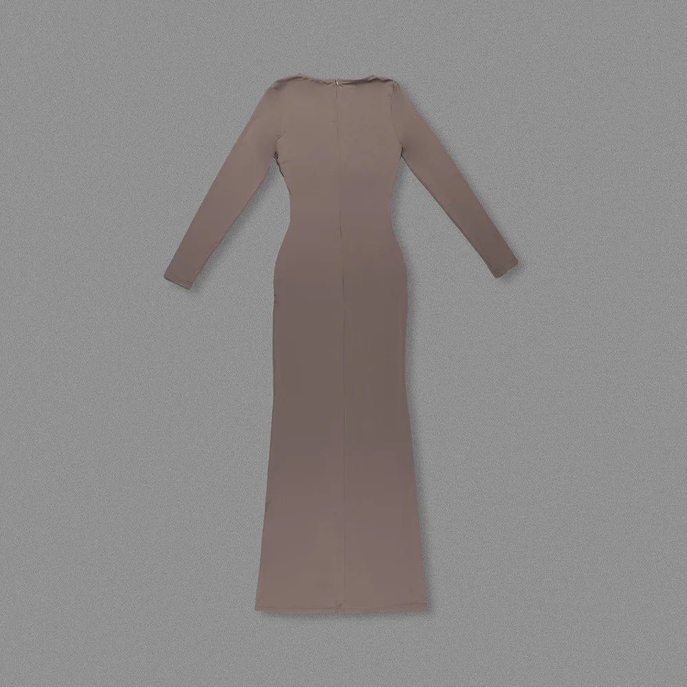 O-neck Long Sleeve Robe Maxi Dress Mssaz Desses
