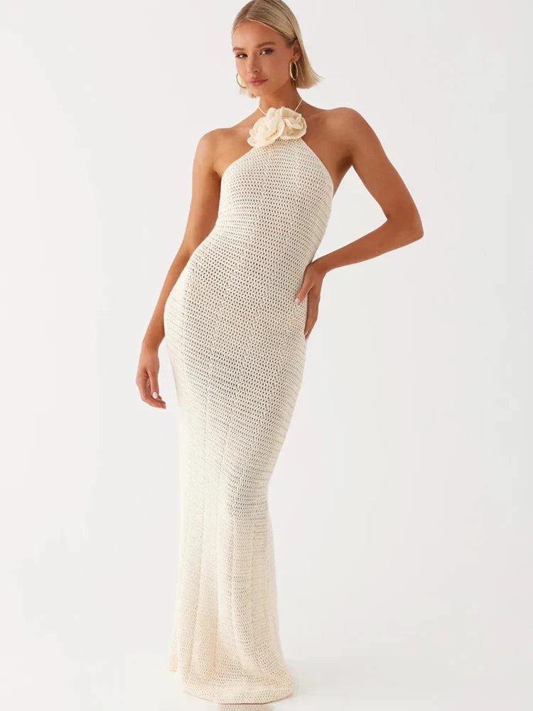 Knitted Crochet Slim Halter Beachwear Cover-Up Dress Mssaz Desses
