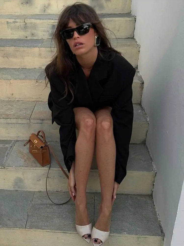 Lace-up V Neck Solid Blazer Dress Mssaz Desses