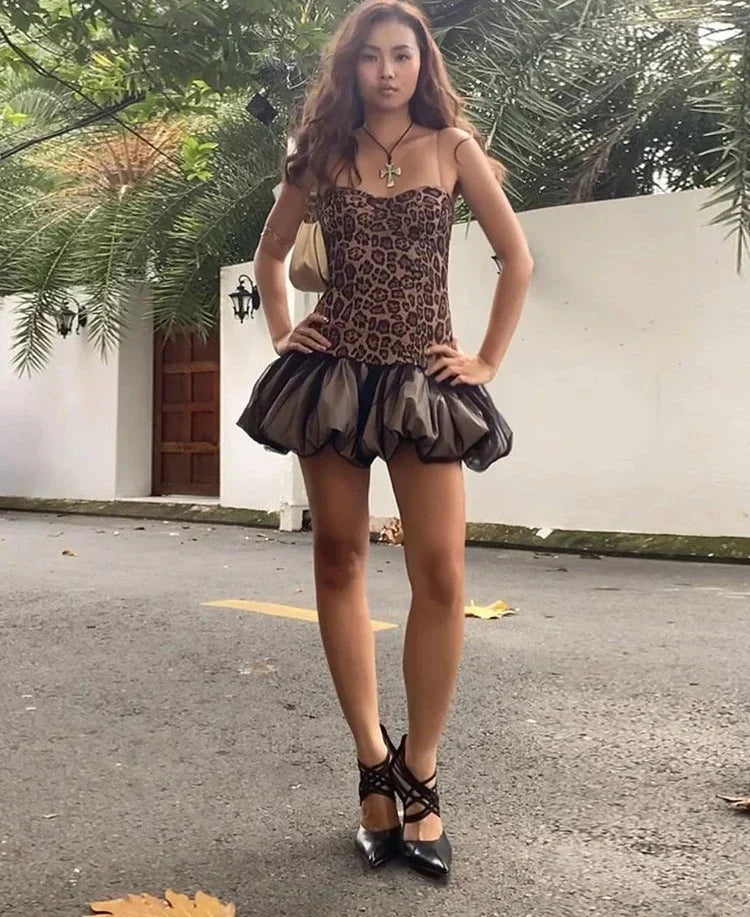 Leopard Print Patchwork Mini Dress Mssaz Desses