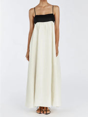 Contrast Color Block Open Back Long Dress Mssaz Desses
