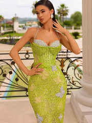 Mint Green Mesh Sequins Maxi Dress Mssaz Desses