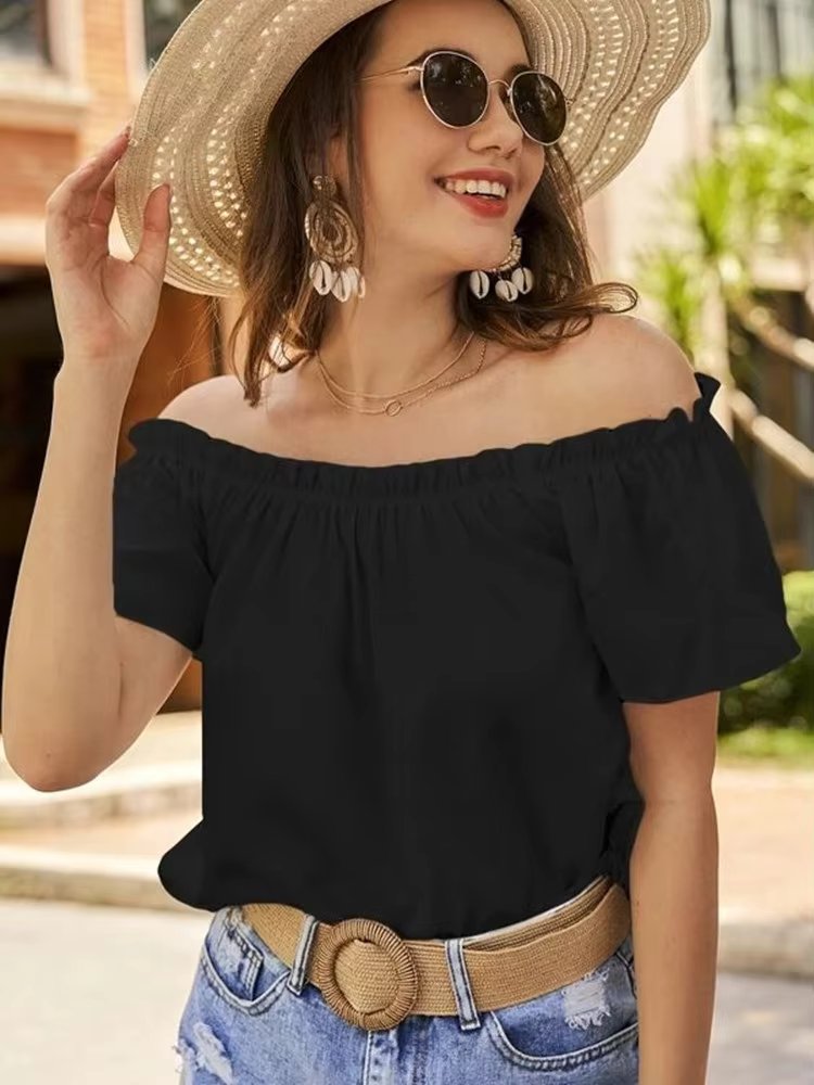 Off Shoulder Ruffle Edge Shirt Mssza