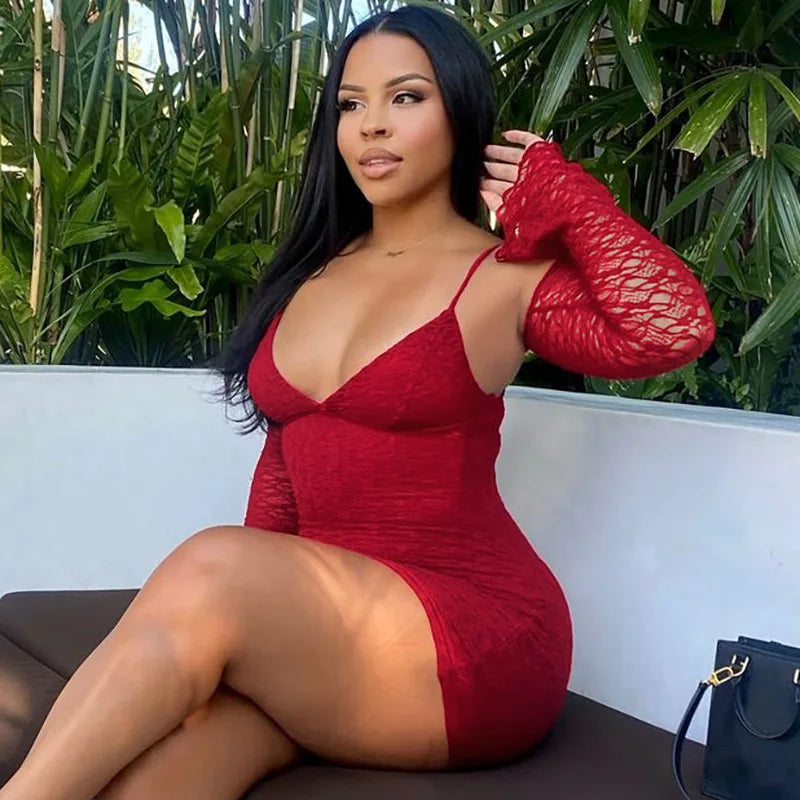 Lace Long Sleeve Backless Mini Dress Mssaz Desses
