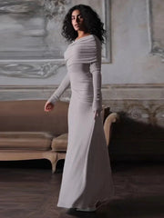 Solid Long Sleeve Irregular Splice Long Dress Mssaz Desses