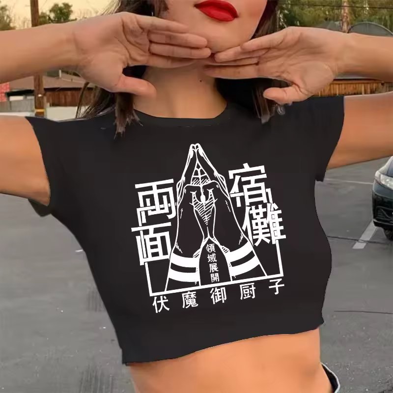 Gojo Satoru Cropped Tee with Anime Street Style Mssza