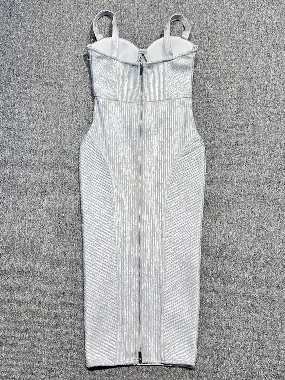 Spaghetti Strap Sleeveless Silver Midi Dress Mssaz Desses