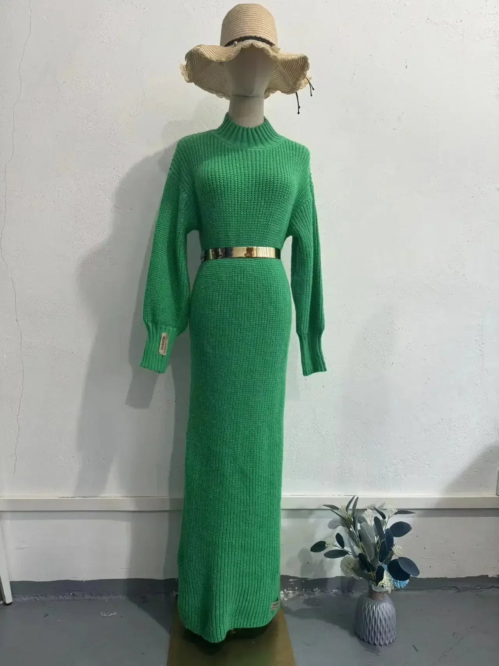 Turtleneck Pullover Solid Sweater Dress With Belt Mssaz Desses