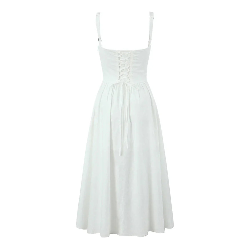 Wire Corset Style Low Waist White Midi Dress Mssaz Desses