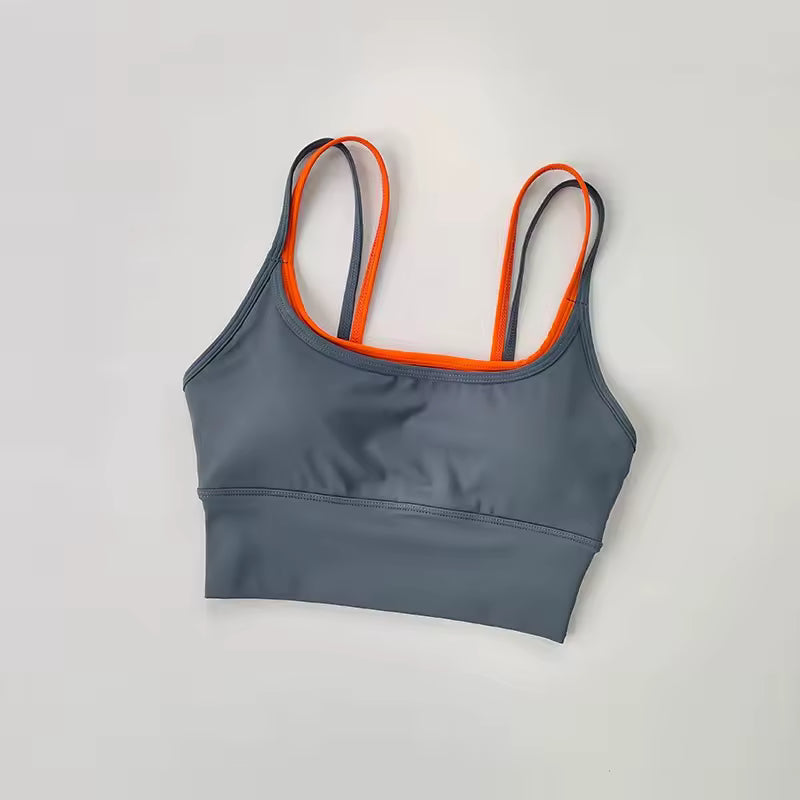 Shoulder Straps With Color Blocking Design Camisole Yoga Fitness Bra Mssza