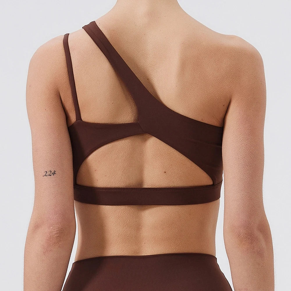 One Shoulder Shockproof Breathable Gym Yoga Running Bra Mssza