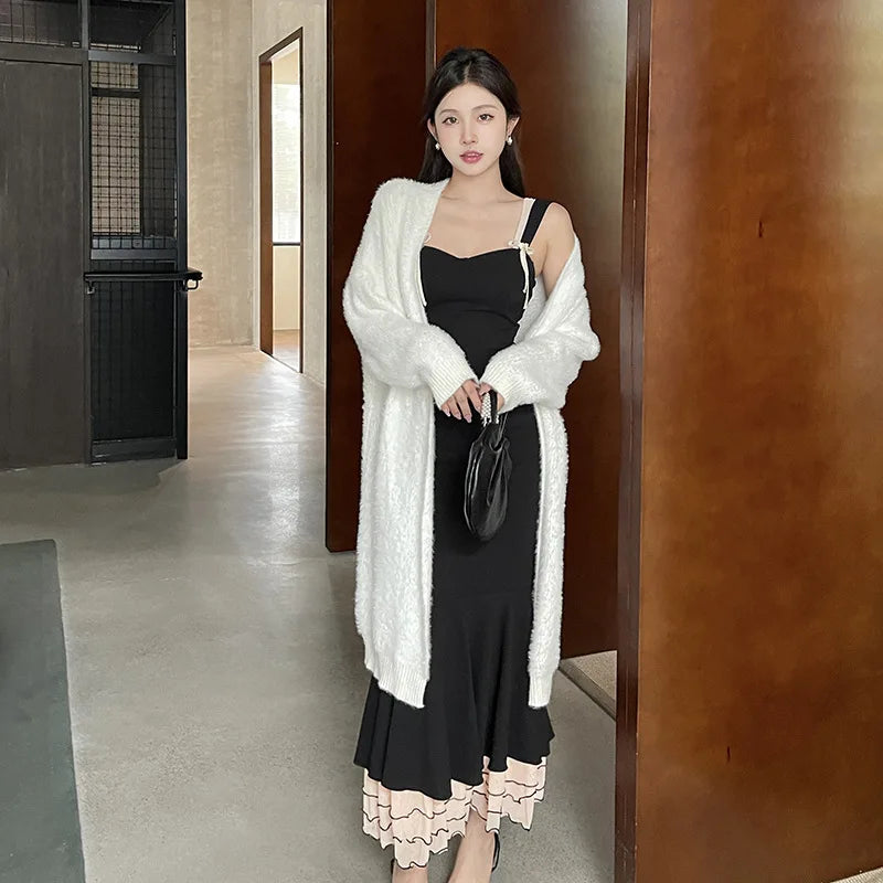 Black Ruffle Trim Fishtail Midi Dress Mssaz Desses