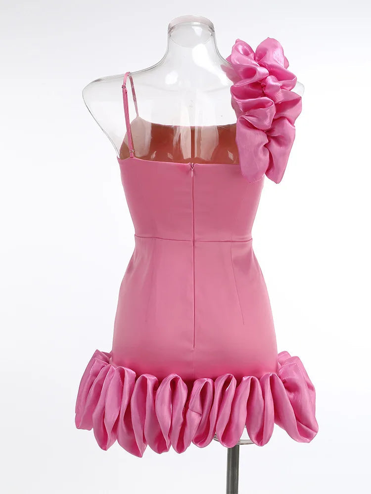 Pink One Shoulder Ruffles Mini Dress Mssaz Desses