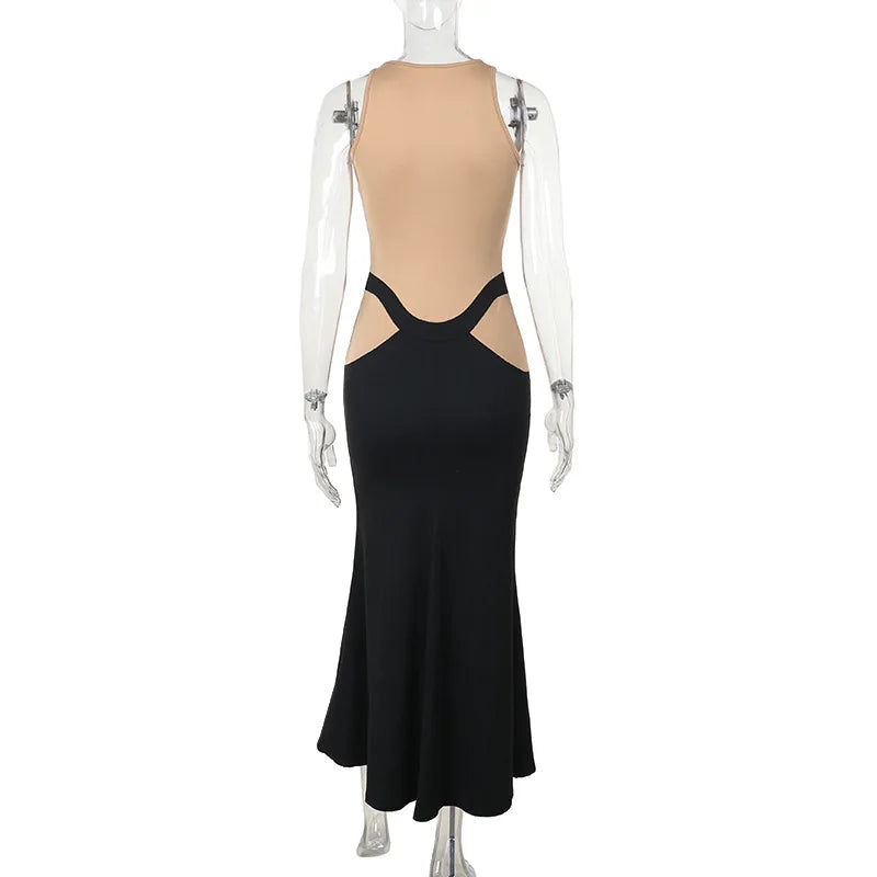 Sleeveless Patchwork Contrast Long Dress Mssaz Desses