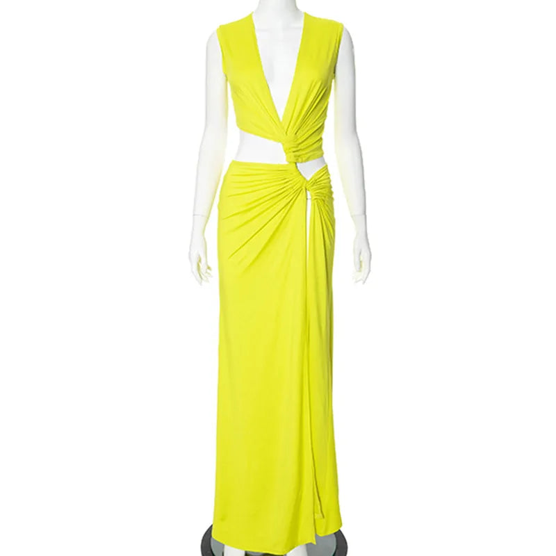 Deep V Cut Out Slit Asymmetrical Long Dress Mssaz Desses