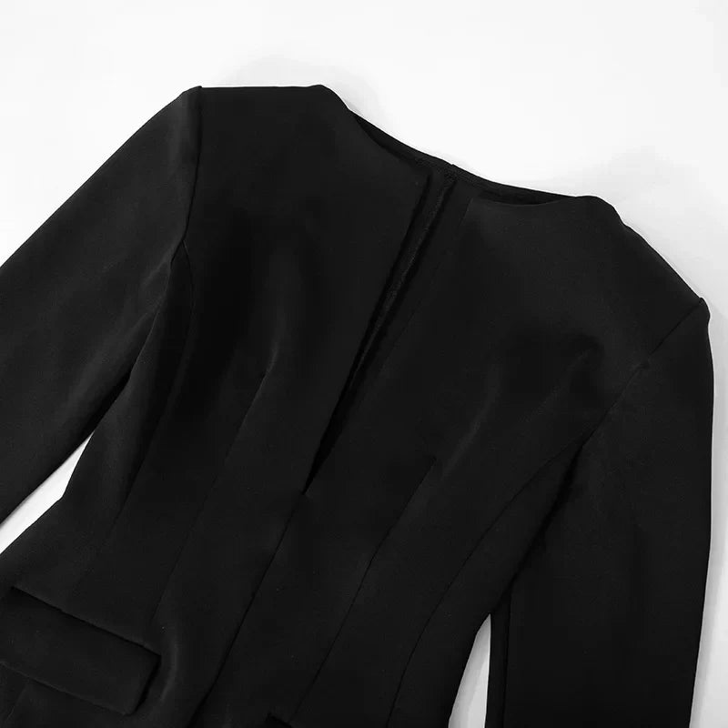 Black Solid Long Sleeve Blazer Dress Mssaz Desses
