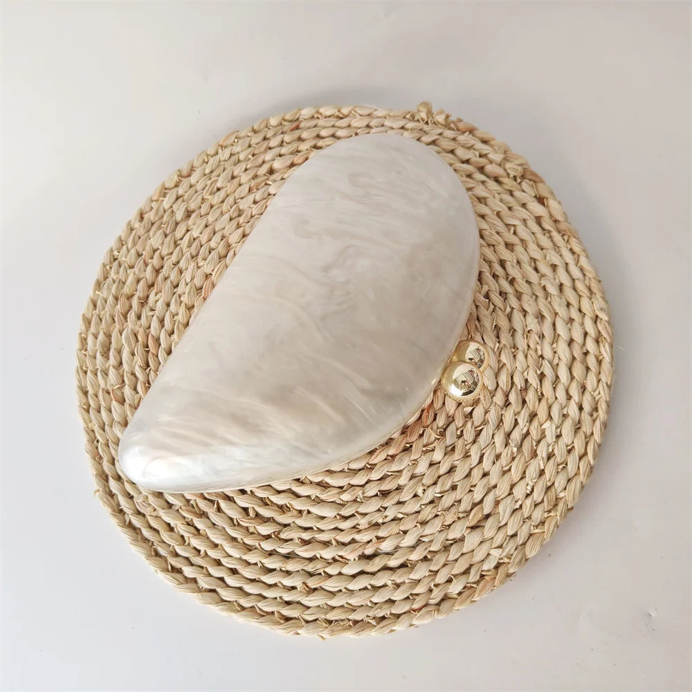 Crystal Formal Stones White Marble Acrylic  Box Clutch Mssza