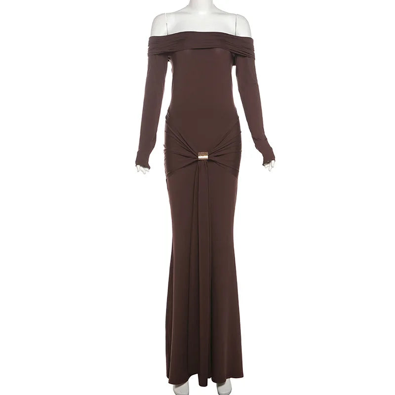 Pleated Patchwork Solid Off-Shoulder Dress Mssaz Desses