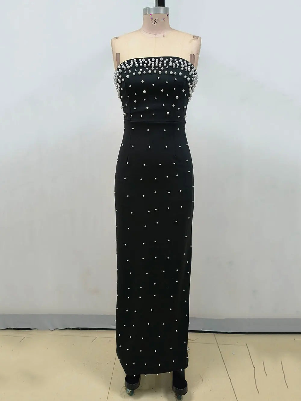 Pearl Design Bandage Strapless Long Dress Mssaz Desses