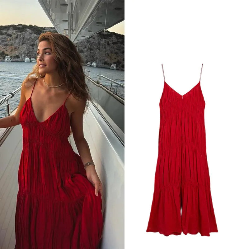 Sling A-line Sleeveless Deep V-neck Dress Mssaz Desses