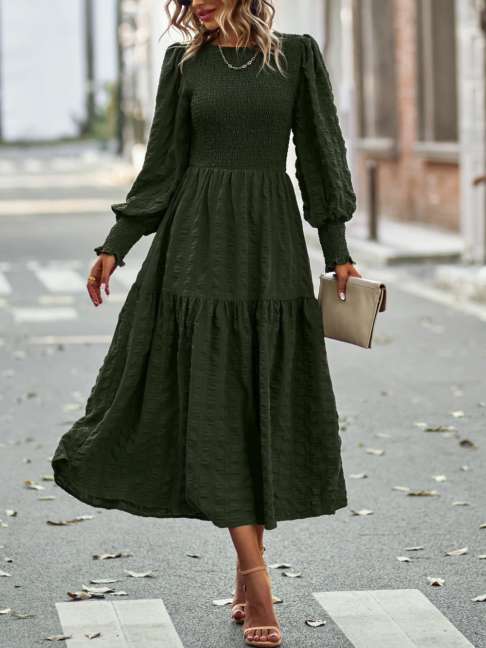 Bohemia A-line Solid Lantern Sleeve Maxi Dress Mssaz Desses