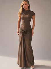 Short Sleeve Maxi Dress Curvy Silhouette & Flattering Tie-Up Mssaz Desses