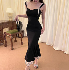Black Ruffle Trim Fishtail Midi Dress Mssaz Desses